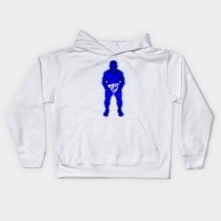 lifting weights with super dad typography in blue Kids Hoodie